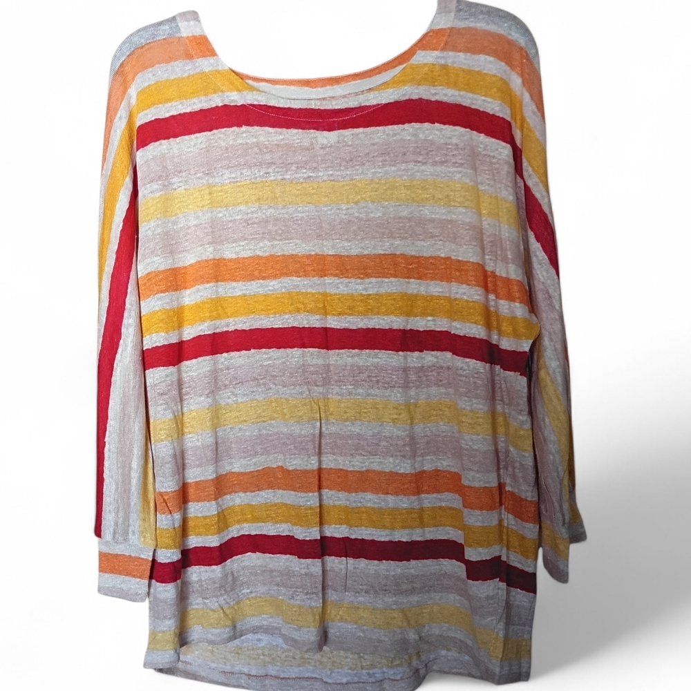 EUC Coldwater Creek 100% Linen Summer Lightweight Striped Top‎ Women's Large